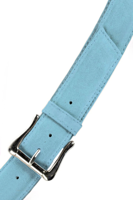 Sky blue women's dress belt, matching pumps and bags. Made to measure. Top view - Florence KOOIJMAN